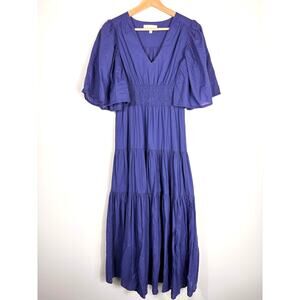 💙 Pinch Flutter Sleeve Tiered Maxi Dress | Size S | Navy | Coastal | Cottage